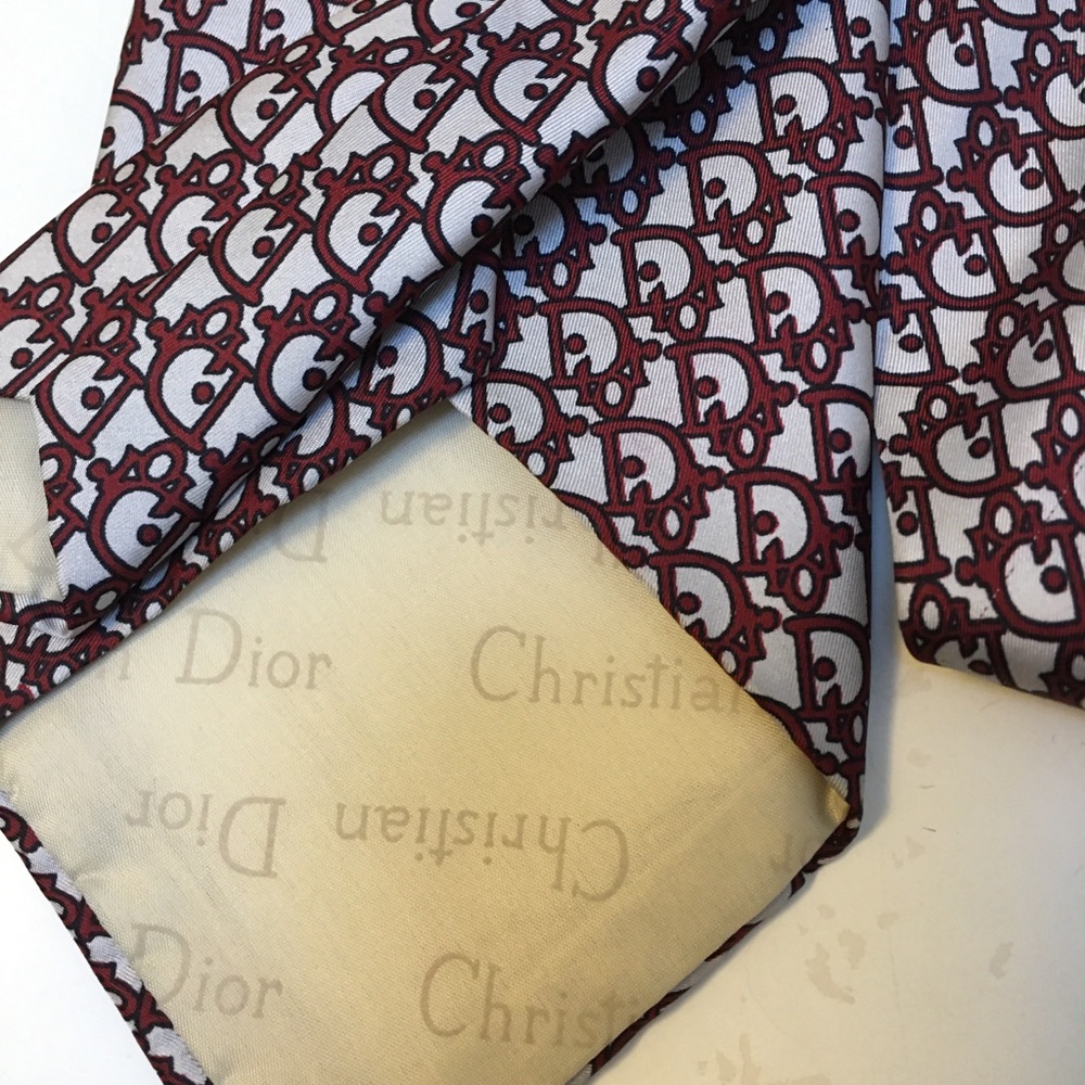 Christian Dior vtg silk necktie red oblique print - Picture 3 of 4